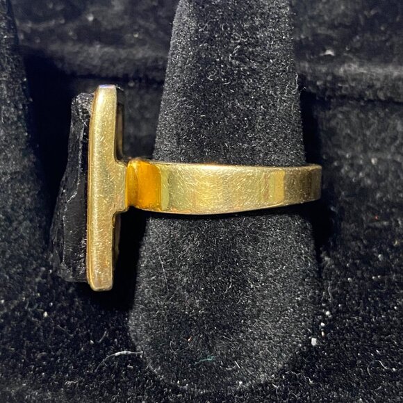 Ring Raw Possibly Obsidian Size 9 Rectangle Gold Over Sterling Silver 925 ISJ - Picture 5 of 14